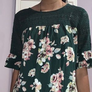 green floral blouse